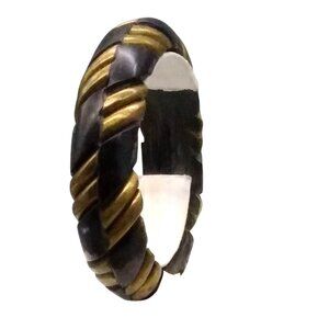Black Horn and  Brass Bangle, Vintage India Bohemian Tribal Bracelet